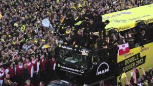 Dortmund celebrating the domestic double. youtube.com capture